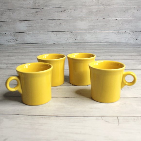 Fiesta Coffee Cup Mugs Sunflower Yellow Lot 4 Made in USA Homer Laughlin - Picture 11 of 11
